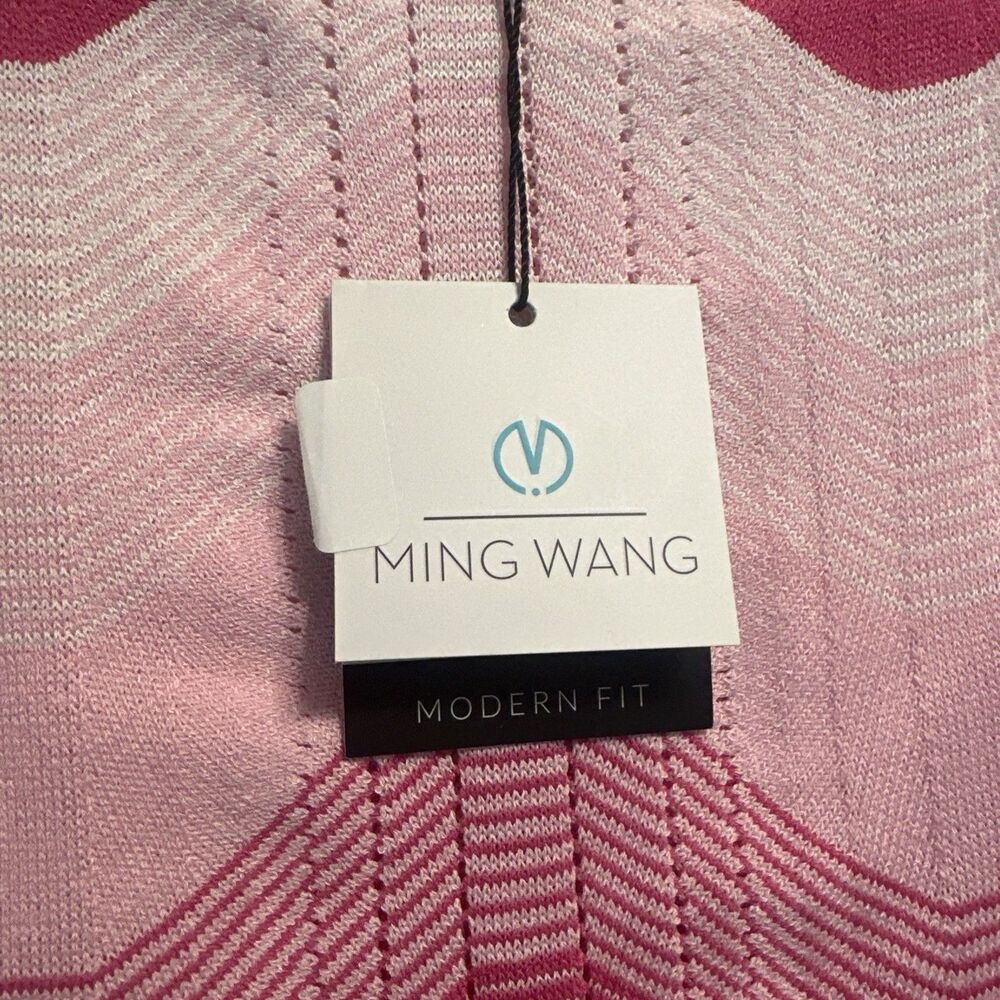 NWT Ming Wang Chevron Stripe Lightweight‎ Knit Sweater Top Size XS Pink Preppy - Picture 5 of 9